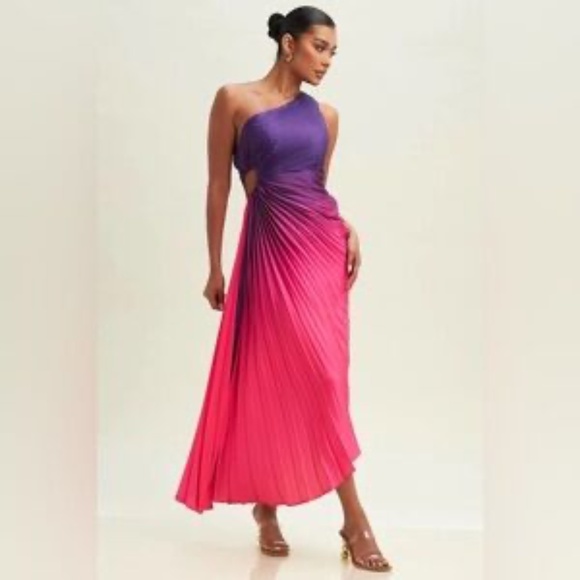 Pinkblush Purple Ombre Pleated Asymmetrical Maternity Maxi Dress - Picture 5 of 8